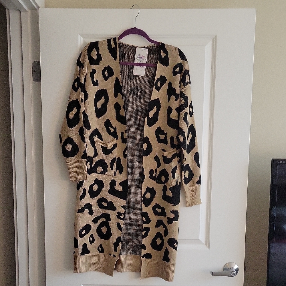 NWT Leopard Print Long Duster Cardigan Sweater